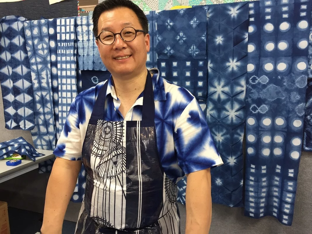 Shuji Yamazaki with lots of wonderful shibori and other traditional dying techniques.