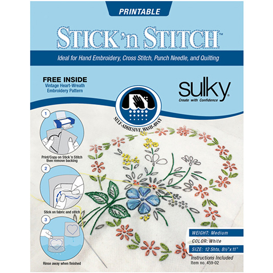 Sulky Stick 'n Stitch Self-Adhesive Wash Away Stabiliser - 12 sheets