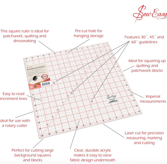 Sew Easy Patchwork Ruler - 15.5" x 15.5" Square - Image 2