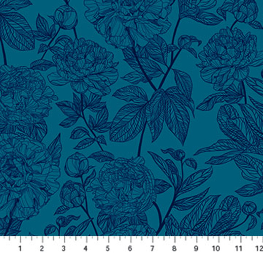 Indelible by Anna Maria Textiles - Peony in Ocean - AMT1003-47L